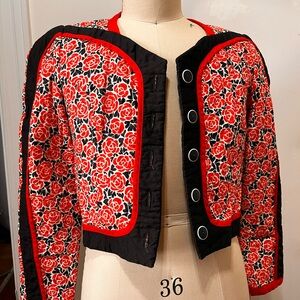 Jeanne Marc Red and Black Floral Vintage Jacket